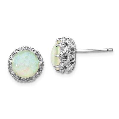 Created White Opal Stud Earrings Sterling Silver Rhodium Plated QCM1390, MPN: QCM1390, 191101912702