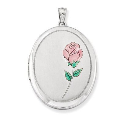 Enamel Rose 34mm Oval Locket Sterling Silver QLS545, MPN: QLS545, 883957480848