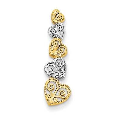 Polished Filigree Vertical Hearts Chain Slide 14k Two-tone Gold K9383, MPN: K9383, 637218186518