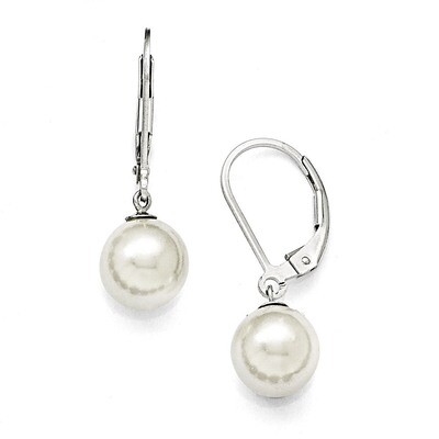 8-9Mm Round White Shell Bead Leverback Earrings Sterling Silver QMJEL8W, MPN: QMJEL8W, 886774294063