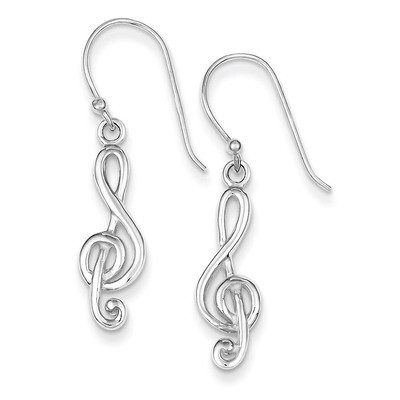 Music Treble Clef Shepherd Hook Earrings Sterling Silver QE8794, MPN: QE8794, 886774761091