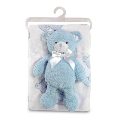 Blue Plush Bear &amp; Coral Fleece Baby Blanket GM15983, MPN: GM15983, 737505890811