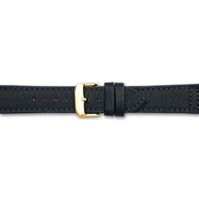 22mm Black Canvas Leather Lining Gold-tone Buckle Watch Band  BA386-22, MPN: BA386-22,