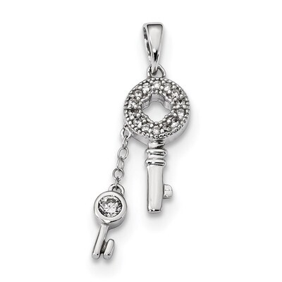 CZ Diamond Key Pendant Sterling Silver Rhodium-plated QP5004, MPN: QP5004,