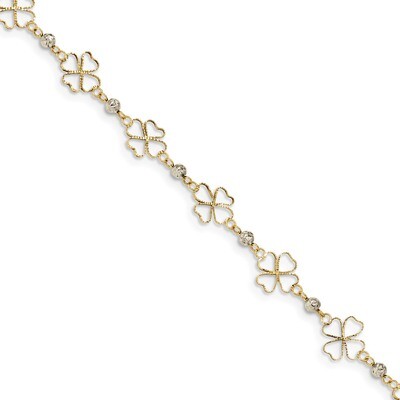 Diamond-Cut Open Clovers &amp; Beads Bracelet 14k Two-tone Gold FB1492-7.5, MPN: FB1492-7.5, 1911016808…