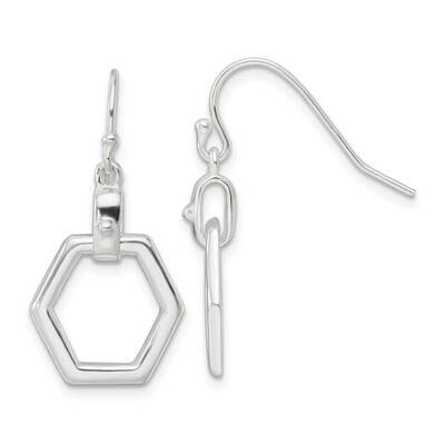 Hexagon Dangle Shepherd Hook Earrings Sterling Silver QE16079, MPN: QE16079, 196904150030