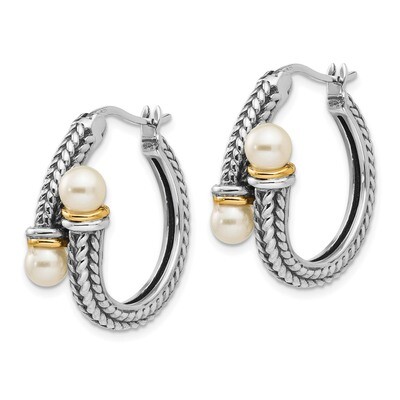 4mm Cultured Pearl Hoop Earrings Sterling Silver &amp; 14k Gold QTC1195, MPN: QTC1195, 886774377858