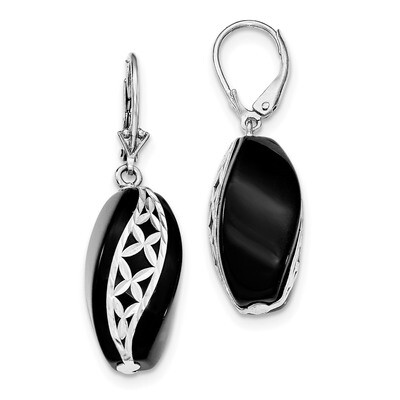 Diamond-cut Onyx Leverback Earrings Sterling Silver Rhodium-plated QE12029, MPN: QE12029, 191101299…