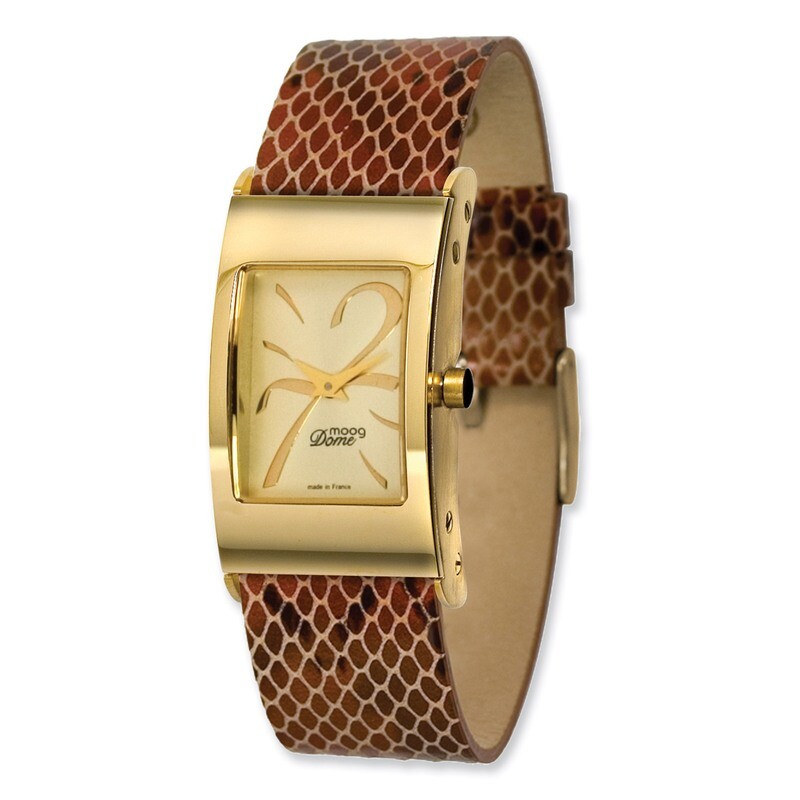 Moog Rectangle Domed Watch with (PY-02G) Brown Patern Band - Gold-plated, MPN: XWA3665,