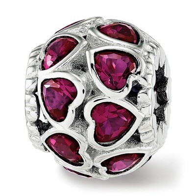 Polished Red Heart CZ Bead Sterling Silver QRS3728, MPN: QRS3728,