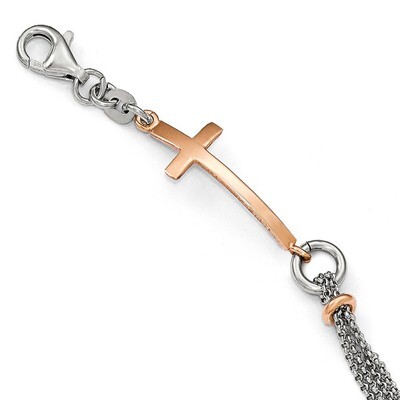 Leslie&#39;s Rose-tone Cross 10.5 inch Extender Bracelet 7 Inch Sterling Silver HB-QLF574-7, MPN: QLF57…