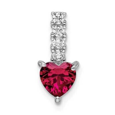 Rhodium-Plated Created Ruby and CZ Diamond Heart Pendant Sterling Silver Polished QP5627, MPN: QP56…