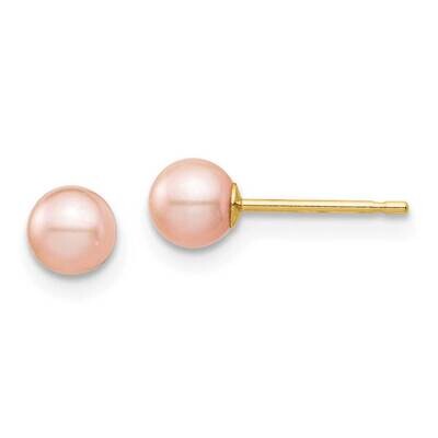 4-5mm Pink Round Freshwater Cultured Pearl Stud Post Earrings 14k Gold SE2927 by Madi K, MPN: SE292…
