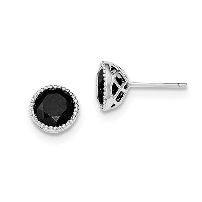 Black Sapphire Post Earrings Sterling Silver Rhodium-plated QE12155, MPN: QE12155, 191101077296