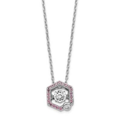 Hexagon Vibrant CZ Diamond &amp; Pink CZ Diamond with 2 inch Extender Necklac Sterling Silver Rhodium P…