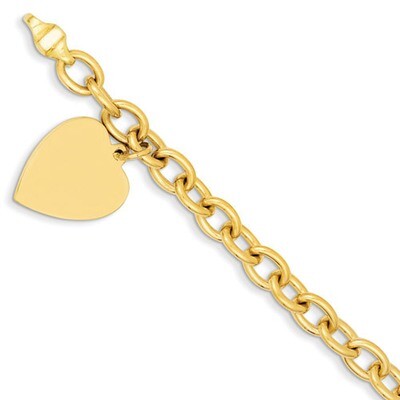 8.5in Polished Engravable Link with Heart Charm Bracelet 8.5 Inch 14k Gold LK313-8.5, MPN: LK313-8.…