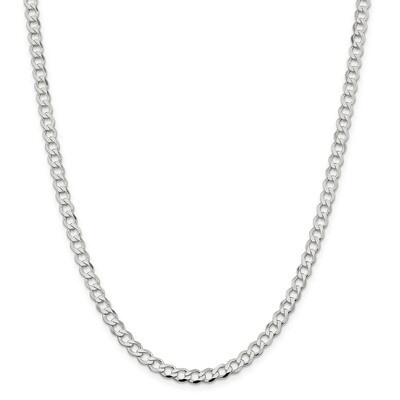 24 Inch 5.3mm Polished Flat Curb Chain Sterling Silver QLFB120-24, MPN: QLFB120-24, 886774034379