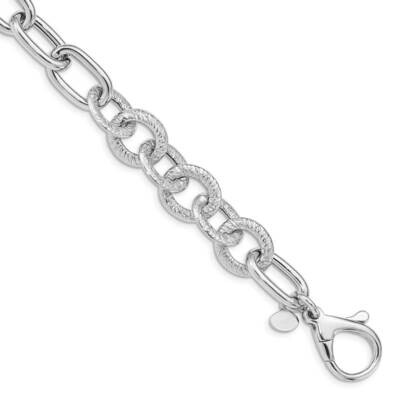 Polished &amp; Textured Fancy Link Bracelet Sterling Silver Rhodium Plated QG4845-8, MPN: QG4845-8,