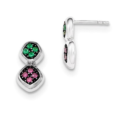 Synthetic Ruby &amp; Synthetic Green Spinel Post Earrings Sterling Silver QE12506