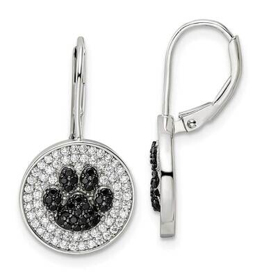 CZ Diamond Paw Print Leverback Earrings Sterling Silver Polished QE16501, MPN: QE16501, 196904167496