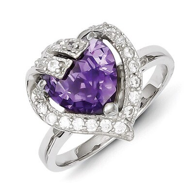 Purple &amp; Clear Diamond Ring Sterling Silver QR2305, MPN: QR2305, 191101285042