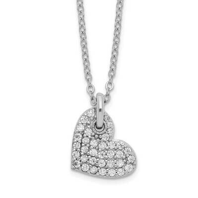 CZ Diamond Heart Necklace 18 Inch Sterling Silver Rhodium-Plated Polished QG6076-18, MPN: QG6076-18…