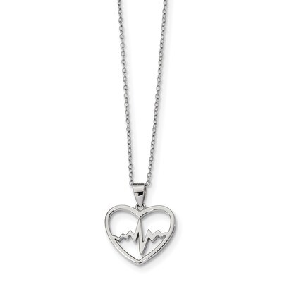 Heartbeat in Heart with 2 inch ext. Necklace 16 Inch Sterling Silver Rhodium-plated QG4369-16, MPN:…