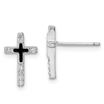 Enamel CZ Diamond Cross Post Earrings Sterling Silver Rhodium-Plated QE16575, MPN: QE16575, 1969041…