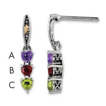 Three-stone Mother&#39;s Earrings Sterling Silver &amp; 14k Gold QME16/3SY, MPN: QME16/3SY,
