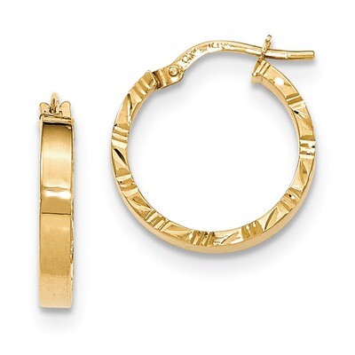 Edge Polished Hoop Earrings 14k Gold Diamond-cut TF814, MPN: TF814, 191101076022