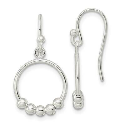 Beaded Circle Shepherd Hook Earrings Sterling Silver Polished QE16073, MPN: QE16073, 196904150023