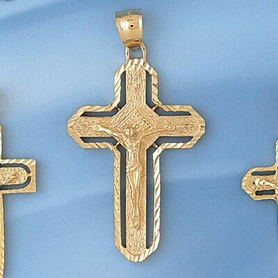 Dazzlers Jewelry Jesus Christ on Cross Pendant Necklace Charm Bracelet in Yellow, White or Rose Gol…