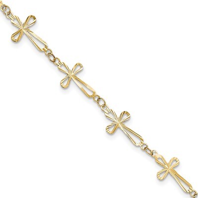 7.5 Inch Diamond Cut Open Cross Bracelet 14k Gold FB1457-7.5, MPN: FB1457-7.5, 191101366581