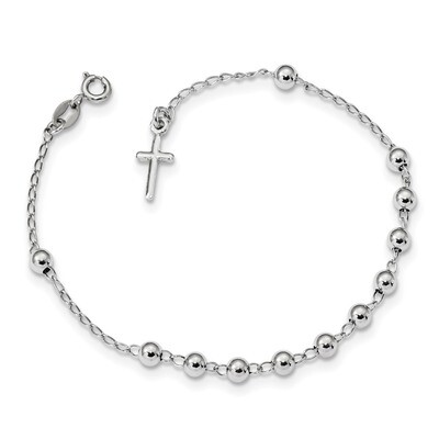 Beaded Cross Bracelet 7 Inch Sterling Silver Rhodium Plated Polished QG4569-7, MPN: QG4569-7, 88677…
