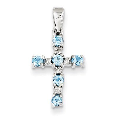 Lt Sw Blue Topaz Cross &amp; Diamond Pendant Sterling Silver Rhodium QDX899, MPN: QDX899, 883957529530