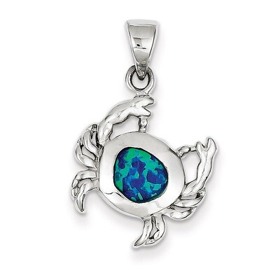 Blue Inlay Created Opal Crab Pendant Sterling Silver QC7685, MPN: QC7685, 883957525198