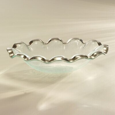 Annieglass Ruffle Platinum Oval Serving Bowl 12 x 8 1/4 Inch, MPN: P217, UPC:
