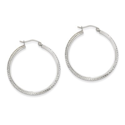Knife Edge Diamond-cut 2.5x25mm Hoop Earrings 14k White Gold TC828, MPN: TC828, 886774731575