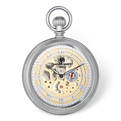 Charles Hubert Chrome Finish Open Face Gold Dial Pocket Watch  XWA6122, MPN: XWA6122, 848870008166