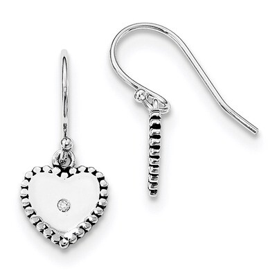 Heart Dangle Earrings Diamond Sterling Silver QW432, MPN: QW432, 886774011813
