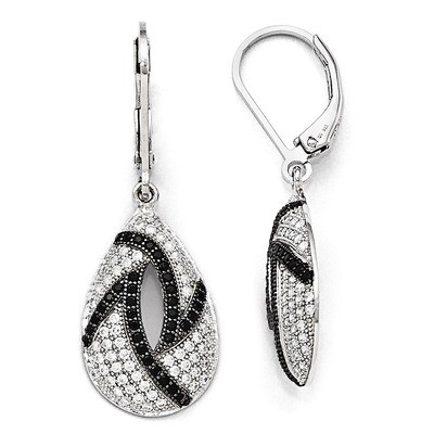 Teardrop Leverback Earrings Sterling Silver &amp; Cubic Zirconia QMP1268, MPN: QMP1268, 886774578415