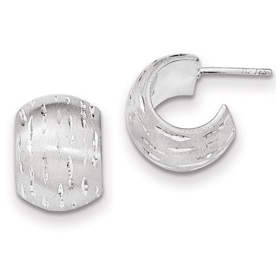 Satin-Diamond-cut Small Post Hoop Earrings Sterling Silver QE11713