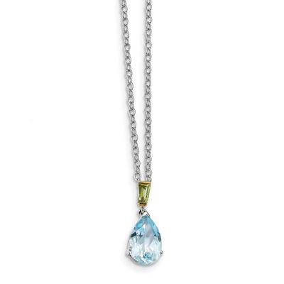 Sky Blue Topaz and Peridot Necklace Sterling Silver &amp; 14k Gold QG2738-18, MPN: QG2738-18, 685146726…
