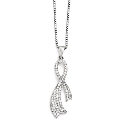 Ribbon Necklace Sterling Silver &amp; Cubic Zirconia QMP1127-18, MPN: QMP1127-18, 191101195426