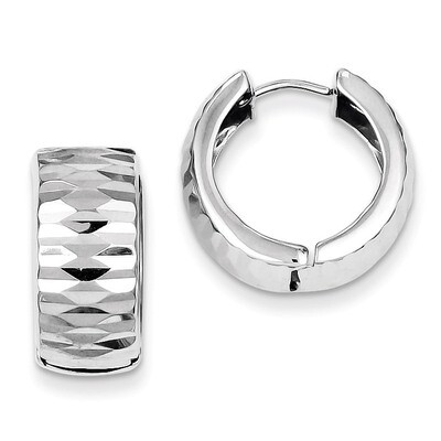 Polished Diamond Cut Hinged Hoop Earrings Sterling Silver Rhodium QE8513, MPN: QE8513, 886774367446