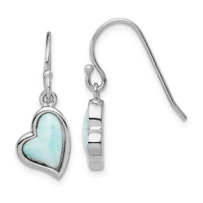 Light Blue Larimar Heart Dangle Earrings Sterling Silver Rhodium-plated QE14446, MPN: QE14446, 8839…