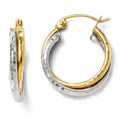 Leslie&#39;s Diamond-cut Hinged Hoop Earrings - 14k Gold Two-tone HB-LE213, MPN: LE213, 883957024271