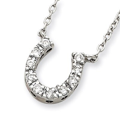 16 Inch Horse Shoe Necklace Sterling Silver Diamond QG2032-16, MPN: QG2032-16, 883957948287