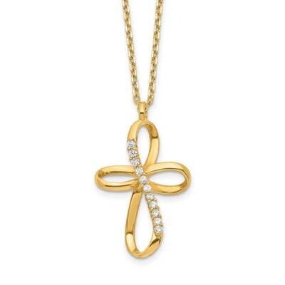 Ribbon Cross Slide with 2 inch Extender Necklace 14k Gold CZ Diamond SF2766-18, MPN: SF2766-18, 883…