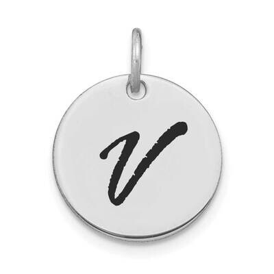 Letter V Black Epoxy Initial Disk Charm 14k White Gold Polished YC1436WV, MPN: YC1436WV, 1969040860…